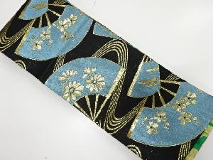 扇に枝梅・菊模様織り出し　リバーシブル踊り用半幅帯